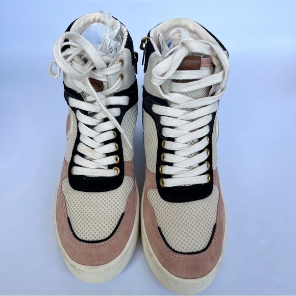 COACH C220 High Top Sneaker Leather Mesh Black White Pink Wedge Women’s 6.5 - Picture 3 of 11